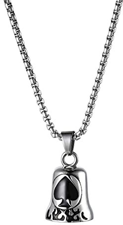 JewelryWe Schmuck Herren Halskette mit Edelstahl Pik-Ass Glocken Anhänger & Weizenkette Vatertag Geschenk Silber