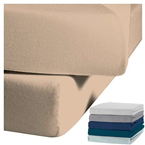 JACK by Kaeppel Biber Spannbettlaken Rundgummi Baumwolle Spannbetttuch 90x190-100x200 / 140-160x200 / 180-200x200 cm, Farbe:Sand, Größe:140x200cm Spannbettlaken