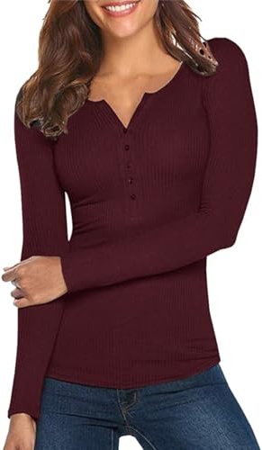 Hiistandd Women's Black Solid Color Long Sleeve V-Neck Slim Fit T-Shirt