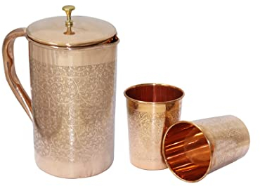 Universal Hub® Krug aus reinem Kupfer Wasserkaraffe Trinkflasche Kupferkrug mit Deckel Wasserkrug Trinkgefäß Utensilien Becher Ayurveda-Glas Tasse Aufbewahrungsbehälter Serviergeschirr Wasserkrug