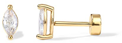PAVOI 14K Yellow Gold Plated Solid 925 Sterling Silver Post Cubic Zirconia Flat Back Earrings for Women | Marquise Cartilage Earring | Helix Piercing Jewelry | Small Stud Earrings
