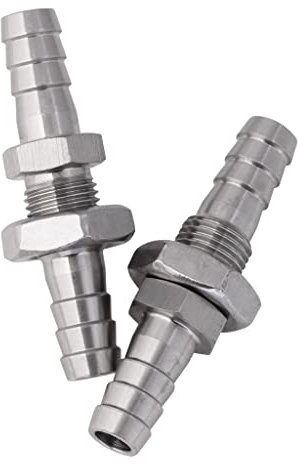 Lot de 2 raccords cannelés en acier inoxydable pour tuyau de cloison 8 mm