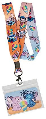 Loungefly Lilo & Stitch Angel and Stitch Snow Cone Lanyard with Card Holder & 4 Pins