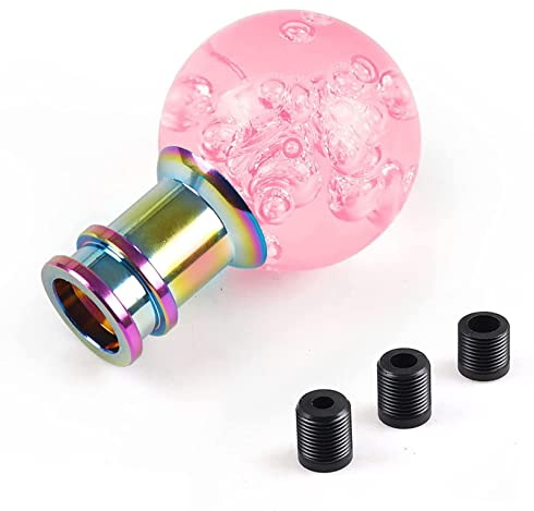 Torcarvh Schaltknauf runder Kugelschaltknauf, kristallklarer Bubble-Schalthebel, passend für Fahrzeuge mit Universal-Schaltgetrieb (Rosa)