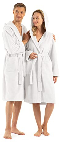 ENGLISH HOME Bademantel Damen Flauschig, Bademantel Herren mit Kapuze aus Baumwolle, Frottee Saunamantel, Unisex, Sauna Mantel Damen mit lang Gürtel