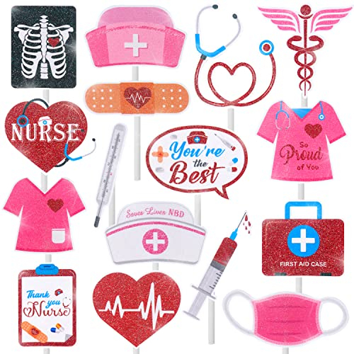 36pcs Nurse Cupcake Toppers Nurse Graduation Party Cake Decoration Medical Rn Party Supplies Favors for Nursing Party Nurse Grad Theme Party Baby Shower Birthday Party