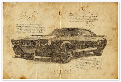 Vintage Mustang Eleanor Poster von Durro Art 120 x 80 cm Beige Wandbilder Wanddeko