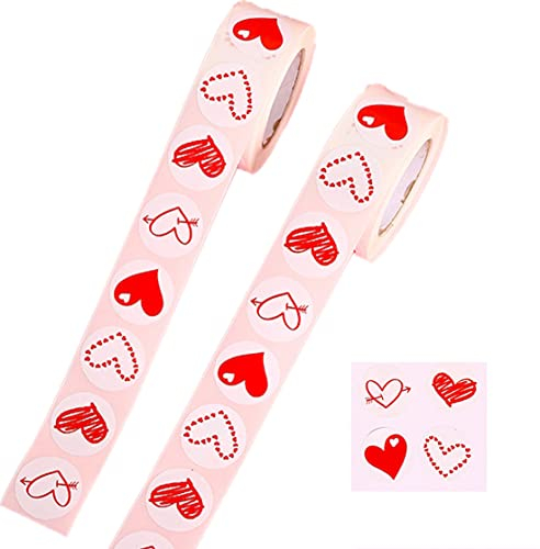 BuerHomie 1000 Stück Aufkleber Sticker Set rotes Herz für Valentinstag, Geschenke verpacken, Sticker Vinyl Wasserdichte Aesthetic Aufkleber Junge Mädchen Erwachsene