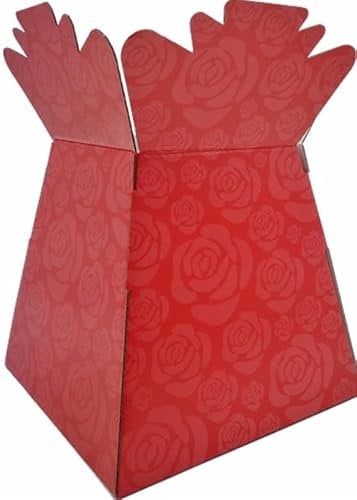 Roses Print/Love/Anniversary Bouquet Box Vase - Transportation/Display Flower Box (Red)