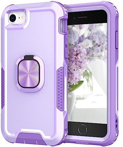 Knoowcase for iPhone SE 2020 Case iPhone 8 Shockproof SE 2022 Phone Case iPhone 7 Ring Military Grade Full Protective TPU Bumper Hard PC Back Cover Built-in Magnetic Kickstand Car Mount Case, Purple