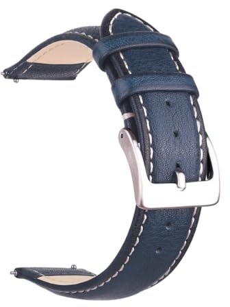 Berfine 22mm Weich Rindleder Uhrenarmband, Quick Release Leder Uhrenband, Ersatzarmband für Smartwatch, Blau