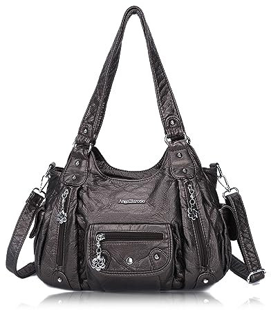 Angel Barcelo Damen-Handtaschen aus PU-Leder, modische Hobo-Tasche für Mädchen, Zinn