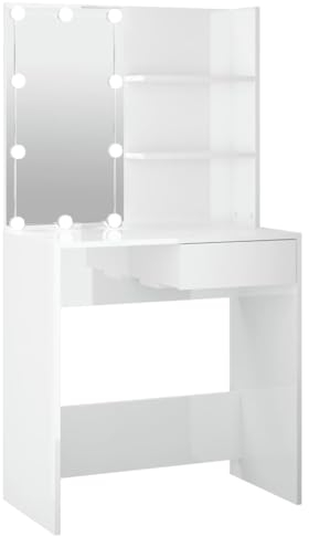vidaXL Schminktisch mit LED Hochglanz-Weiß 74,5x40x141 cm