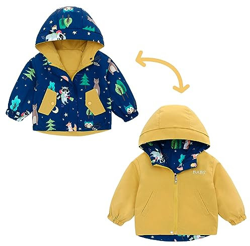 famuka Bébé Blousons Bébé Garçon Fille Manteaux et Blousons Veste Réversible mi-saison Enfant Coupe-vent (Bleu, 3T)