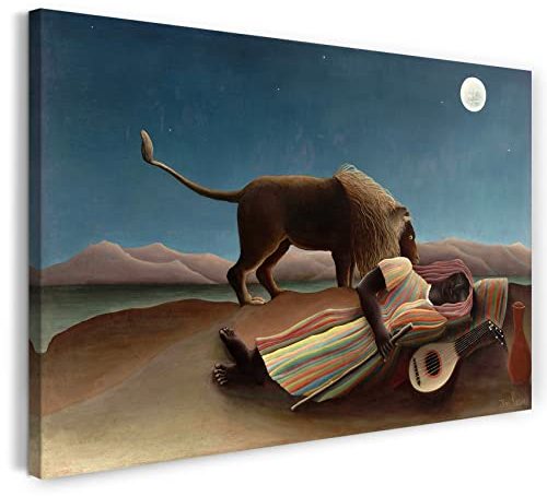 Leinwandbild (40x30cm) Henri Rousseau: Schlafende Zigeunerin, Leinwand auf Keilrahmen gespannt und fertig zum Aufhängen, hochwertiger Kunstdruck aus deutscher Produktion