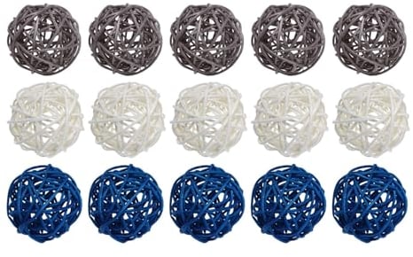 Tighall 15pcs Vase Filler Rattan Balls Decorative 1.9 Inch Wicker Ball for Halloween Fall Craft, Wedding Party, Potpourri Decoration(White,Blue,Grey)