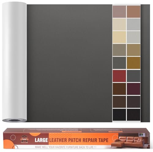 Kunstleder Selbstklebend Leder Reparatur Set, 60 x 300 cm Lederflicken Selbstklebend Leder Flicken Patch Kit für Autositze, Sofa, Jacken, Taschen, Bürostuhl, Motorradsitze (Glatt Schwarz grau)