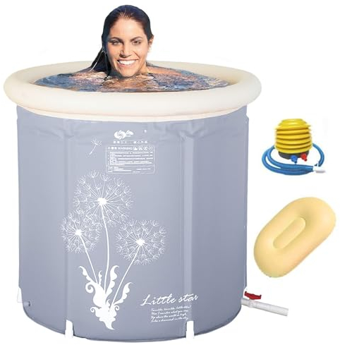 GJXJY Aufblasbare Tragbare Badewanne Faltbar Badewanne 70x65cm für Erwachsene Rund Klappbare Plastikwanne Kleiner Platz für Hydrotherapie Spa Time Basenbad Salzbad Eisbad Erwachsene