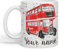 Vixar Personalised with Your Text Red Bus Classic London Busses Watercolour Art Coloured Ceramic Mug Cup Gift 330ml 11oz Custom Work Office Tea Coffe (White)