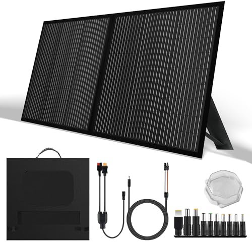 SUNSUL Panel solar plegable portátil de 100 W y 12 V con soportes ajustables y diseño impermeable IP65 para estación eléctrica, viajes, campamento al aire libre, caravanas y aplicaciones fuera de la