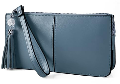 Befen Damen-Clutch aus Echtem Leder - Kleine Geldbörse Mit Handgelenkschlaufe, Dunkelblaugrün