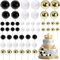 54Pcs Cake Toppers Ball, Black Gold Ball Cake Decorations, Mini Gold Balloon for Cupcakes, Cake Topper Ball for Wedding Birthday Halloween Party Cake (Black, White, Gold)