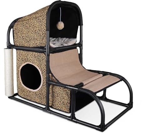 Goetland PVC Arbol Gato Rascador Gato Casa Gato Accesorios Arranhador para Gatos Adulto Postes de Sisal Cama Gato Torre Gato 85x45x70 cm Mediano