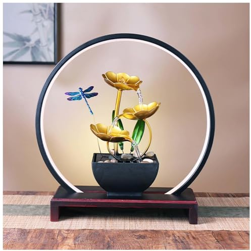Fontaine d'intérieur avec galets, lumière LED, humidificateur paysager intérieur, fontaine intérieure adaptée pour les hôtels, libellule avec lumière