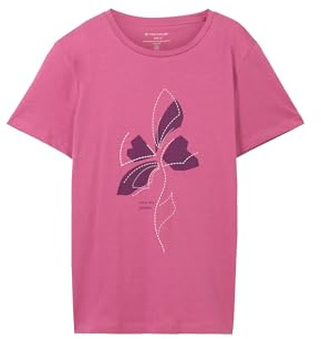 Tom Tailor Damen Basic T-Shirt mit Fotoprint,16348 - pink Velvet, L