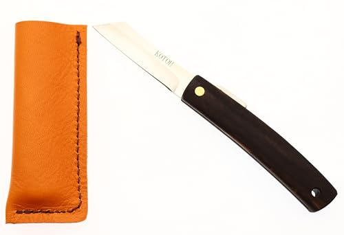 Couteau de Poche Pliant Japonais Fait à la Main au Japon par Mr KOTOH Acier D2 Manche Bois Couteaux Artisanal Mécanisme de Verrouillage par Friction (Bois Persimmon Noir)