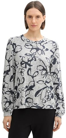 TOM TAILOR Damen Longsleeve mit Ballonärmeln, 36622 - Cosy Grey Floral Design, S