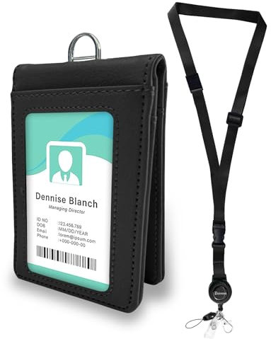 Joli porte-badges en cuir avec fenêtres double face, porte-badge avec boucles à dégagement rapide et cordons rétractables réglables, cordon tour de cou détachable pour le travail, les enseignants, les
