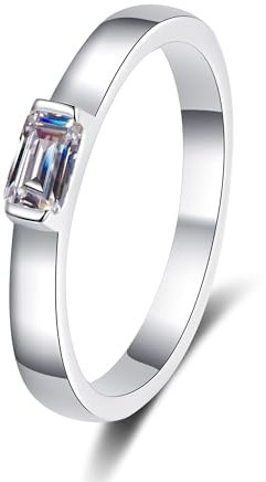 StarGems® Smaragdschliff Simplismus 0,5ct Moissanit 925 Silber Platin Ring RX045-0.5ct Emerald Cut-58 (18.5)