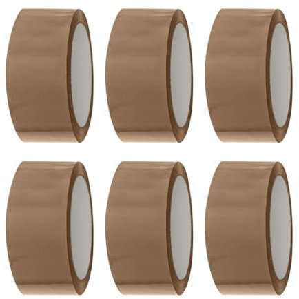 ARVO Lot de 6 rubans adhésifs d'emballage à usage général à faible bruit - 48 mm x 60 m - Marron classique
