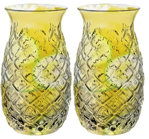 Hintyne Ananasgläser für Cocktails Ananasgläser 2 Stück durchsichtige Ananasbecher 453 ml Cocktailgläser Retro-geprägte Trinkgläser für Wein Martini