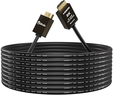iBirdie Cable HDMI 2.1 de fibra óptica 8K de 50 pies, 16 metros en la pared, clasificación CL3, funciona 4K 120 Hz, HDCP 2.3, eARC Ultra alta velocidad 48 Gbps, compatible con Apple-TV, Dolby Vision,