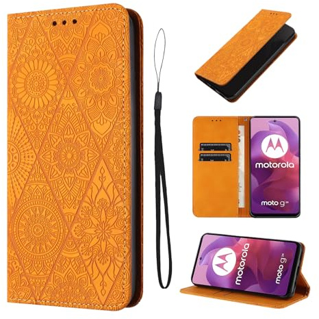 LSPCASA Lederhülle Für Motorola Moto G24/G04 4G 6.5 Zoll Magnetische Handyhülle Motorola Moto G24 Hülle Mit Standfunktion Motorola Moto G24 Hülle, Orange