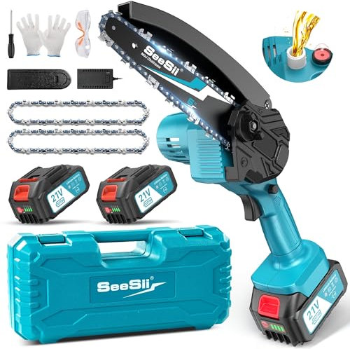 Seesii Mini Chainsaw Cordless with 2 Battery, Electric Saw for Brach Cutting