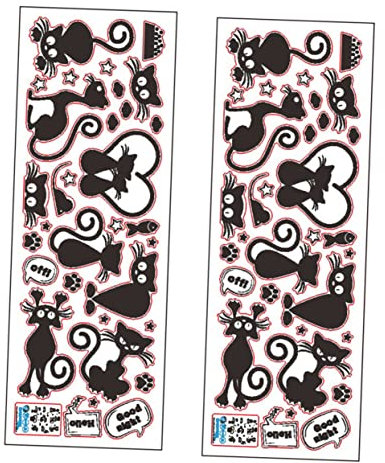 GREENADSCAPE 2 Blätter Wandaufkleber Aufkleber Für Scrapbooking Ästhetische Aufkleber Telefon Wandtattoo Schwarze Katze Vintage-aufkleber Lustige Leuchtaufkleber Wandtattoos Black Pvc