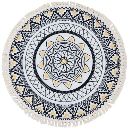 Terafeels 11080 Runde Teppiche für Wohnzimmer, Boho-Teppich, maschinenwaschbar, Beige, rutschfest, cremefarben, für den Innenbereich, Bodenmatte für Schlafzimmer, 80 cm, Beige