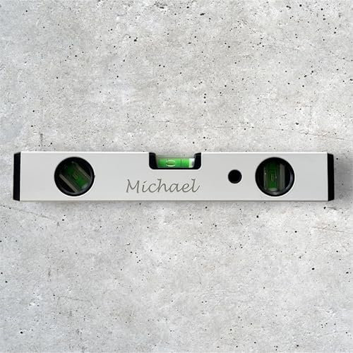 Wasserwaage klein personalisiert mit Wunsch Namen | Richtwaage mit Gravur | Maurerwaage | Männer Geschenke, Geschenke für Papa, Geburtstagsgeschenk 30cm (weiss)