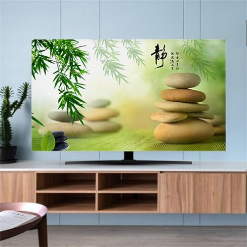Hixingo Cubierta Antipolvo TV, Patrón Bambú 3D Cubierta Television Funda para Televisor Universal Elástico Cubierta de TV Protector TV Protector de Televisión (37-39inch,Hoja de bambú)