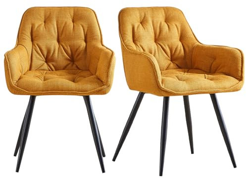 JYMTOM Esszimmerstühle mit dickem Samtstoff gepolsterter Sitz, Metallbeinen, Armlehnen und Rückenlehne Eckstuhl für Lounge Wohnzimmer (dunkelgelb, 2)