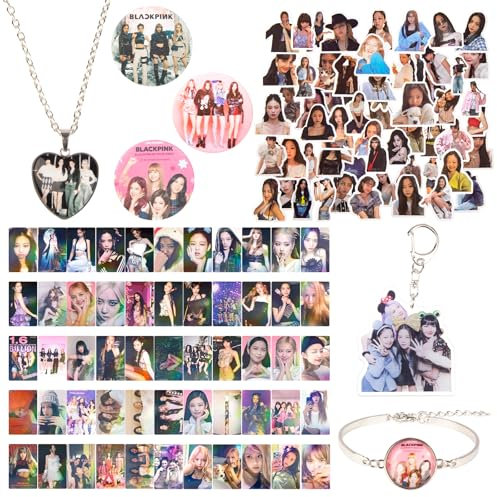 Blackpink Fanartikel, Blackpink Merchandise Set, Blackpink-Album-Merch Kpop Blackpink Geschenkset für Fans Kpop-Merchandise mit Fotokarten Schlüsselanhänger Abzeichen Halsketten Armbänder Aufkleber