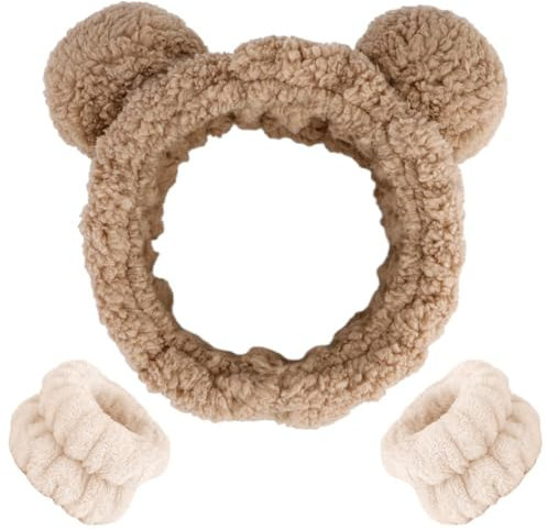 Fokroin 3 Pièces Bandeau Maquillage, Bandeau Maquillage Oreilles d'ours Bandeau Cheveux Femme Maquillage, Bandeau Cheveux Femme Maquillage, Pour le Maquillage et les Soins du Visage