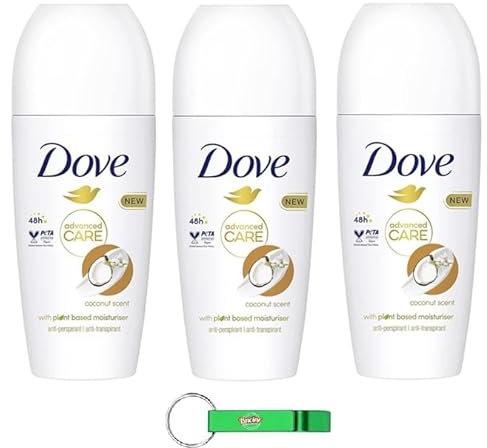 3x Dove, Deodorante Roll On Advanced Care Cocco, Antitranspirant-Deodorant mit Kokosnuss,Zarte Formel mit dreifacher Feuchtigkeit Wirkung,Deo 50ml + Beni Culinari Kostenloser Schlüsselanhänger