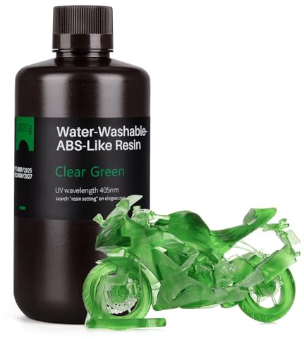 ELEGOO Wasser Waschbares ABS-Like Resin, Water Washable 3D Drucker Resin mit Hohe Haltbarkeit und Zähigkeit, Geringer Geruch, Breite Kompatibilität für MSLA/LCD/DLP 3D Drucker, 1000g Klargrün