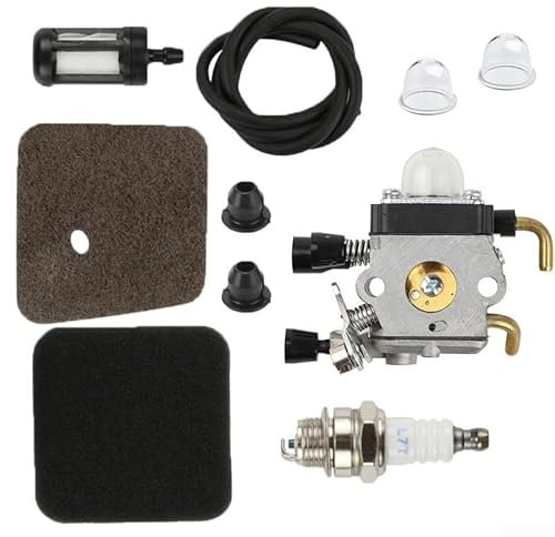 Hasaller Carburetor Fuel Line Filter Kit Carburetor Carbon Fiber Fuel Filter for HS45 Hedge Trimmer Repair Kit Carburetor with Air Filter Spark Bulbs