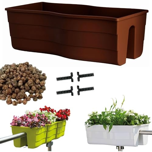 DIKEL Fioriera 58 x 29 x 20 cm | Fioriera da balcone con sistema di irrigazione e tappi in gomma per scarico dell'acqua, per balcone o giardino, vaso per piante protegge le radici e previene il