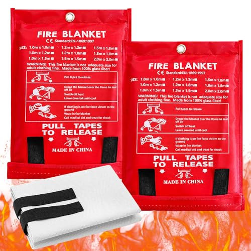 Feuerlöschdecke Brandschutzdecke, 2 Stück Löschdecke Küche 1.2m*1.2m, Löschdecke Notfall, Löschdecke Glasfaser, Feuerdecke Küche Löschdecke Fettbrand für Fettbrand Küche, Kamin, Grill, Camping